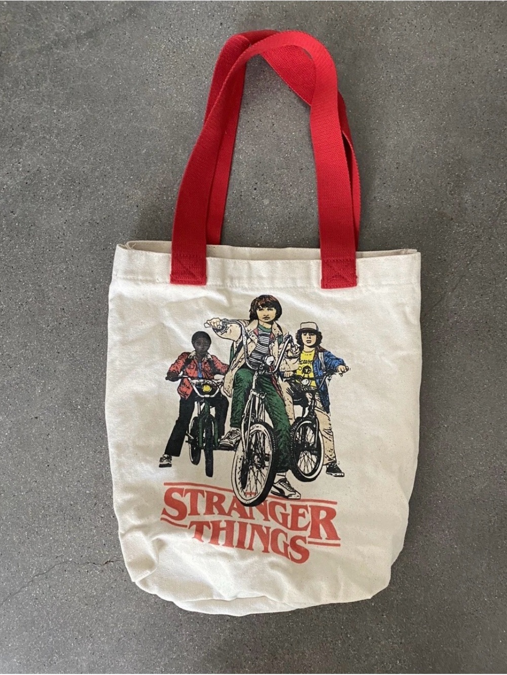 Stranger Things Cream Canvas Tote with Red Handles